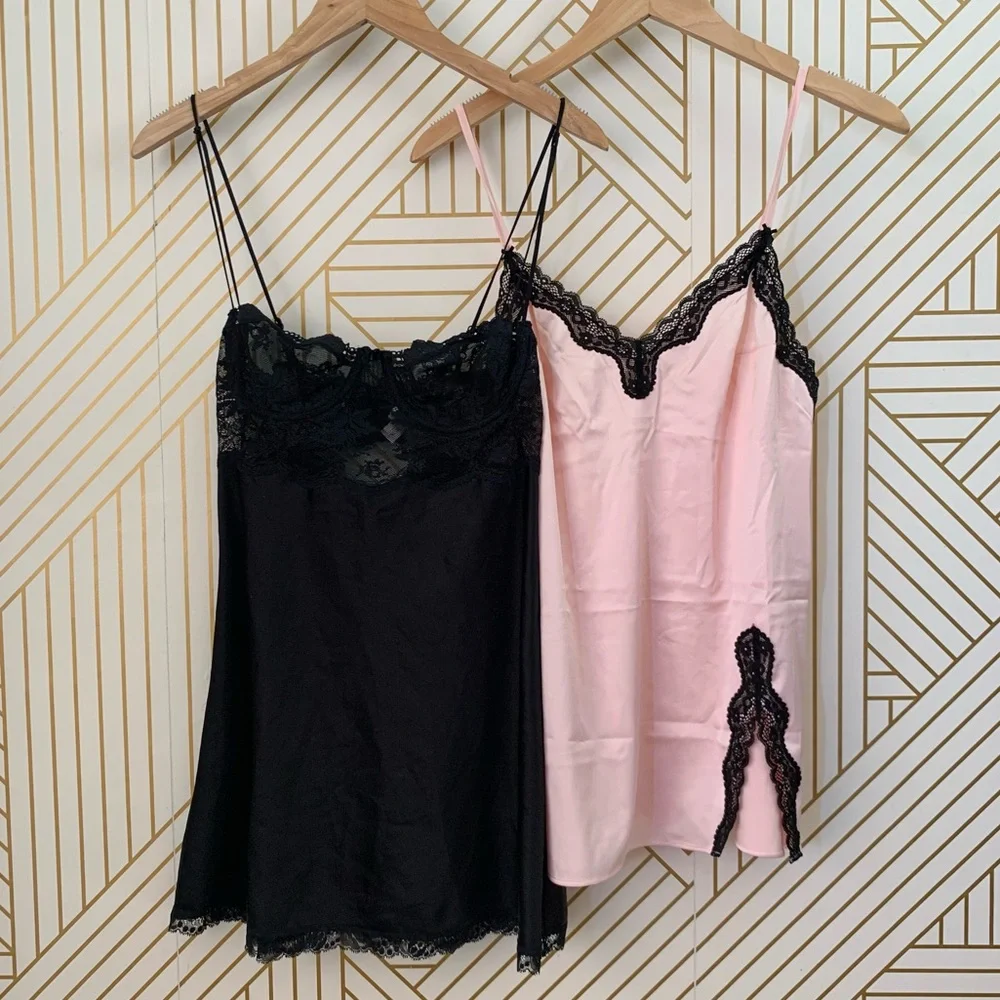 Victorias Secret Lace bra & trim Babydoll slip lot 36C M satin tease collection